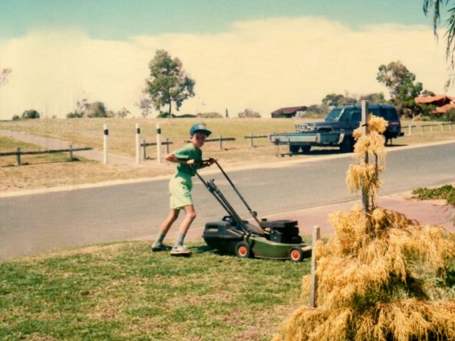 Luke mowing